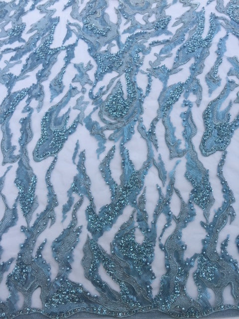 Sky blue beaded lace (Sold as a 1.5 yard piece)