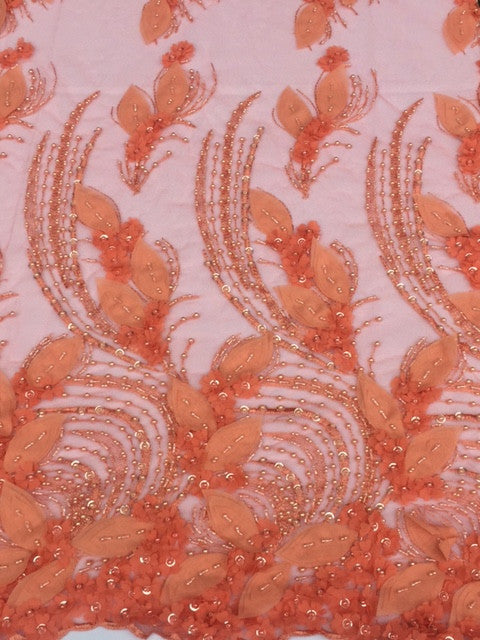 Coral Embellished Tulle (Sold as a 1 yard piece)
