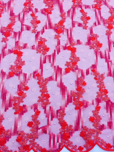 Red Sequin Fabric (Sold as a 5 yard piece)