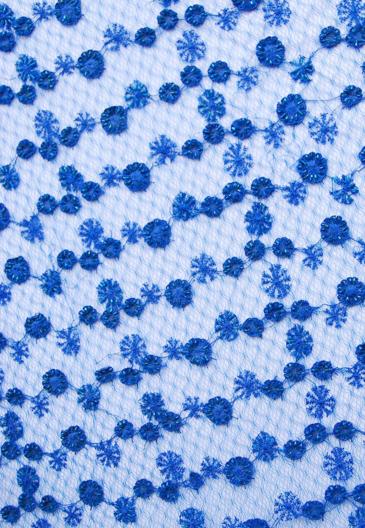 Royal Blue Beaded Lace (Sold as a 1.5 yard piece)