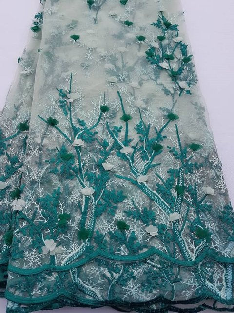 Bottle Green Flowered Tulle (Sold as a 5 yard piece)