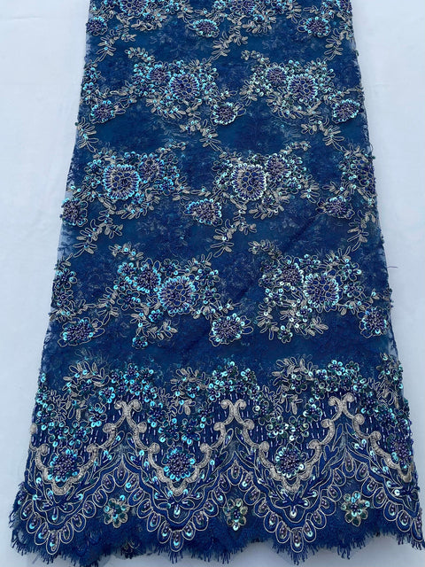 Royal blue Beaded Lace (Sold as a 1.5 yard piece)