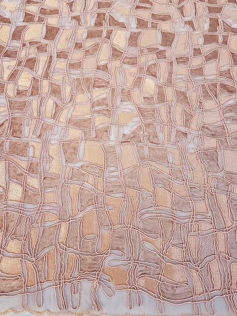 Peach Emb Sequined Fabric (Sold as a 5 yard piece)