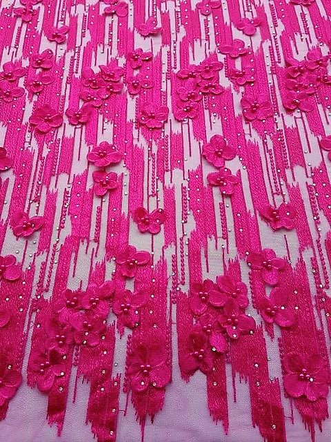 Fuchsia Flowered Tulle (Sold as a 5 yard piece)