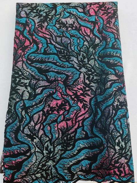 Blue, Black & Pink Net on Flocking Fabric (Sold as a 5 yard piece)