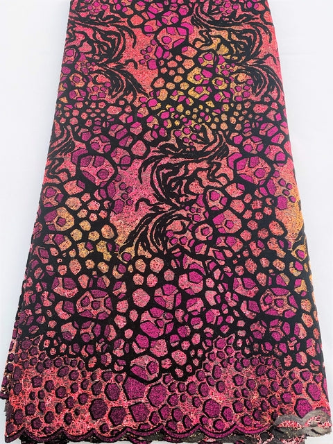 Pink & Black Net on Flocking Fabric (Sold as a 5 yard piece)