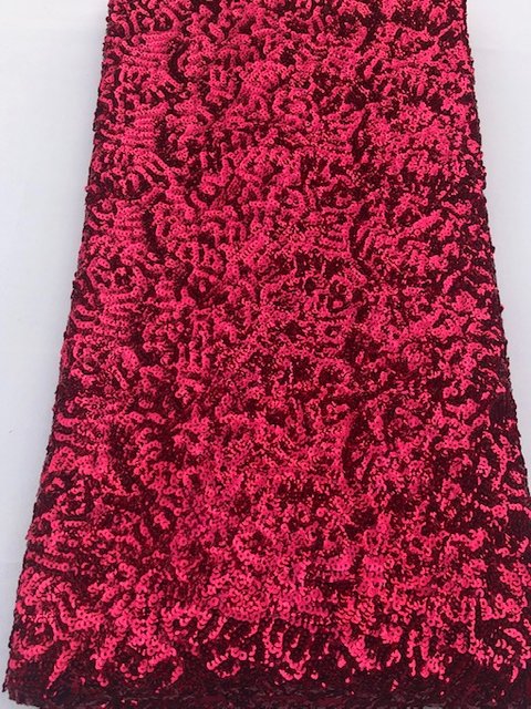 Deep Red Sequined Fabric (Sold as a 5 yard piece)