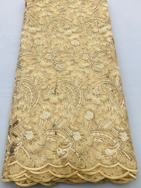 Champagne Gold Flowered Tulle w/Sequins (Sold as a 2 yard piece)
