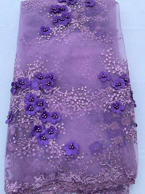 Lilac Flowered Tulle (Sold as a 5 yard piece)