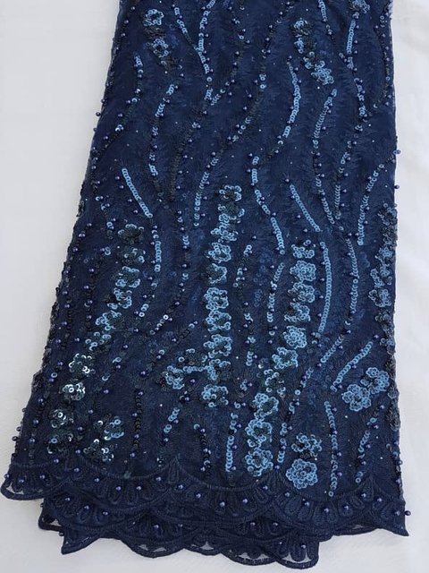 Navy Beaded Tulle (Sold as a 5 yard piece)