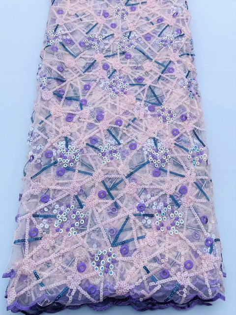 Peach Tulle w/ Peach & Purple Sequins (Sold as a 5 yard piece)