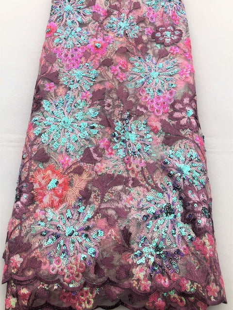 Pink Flowered Tulle w/Sequins (Sold as a 5 yard piece)