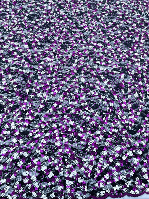 Purple, White & Black Small Sequined Fabric (Sold as a 5 yard piece)