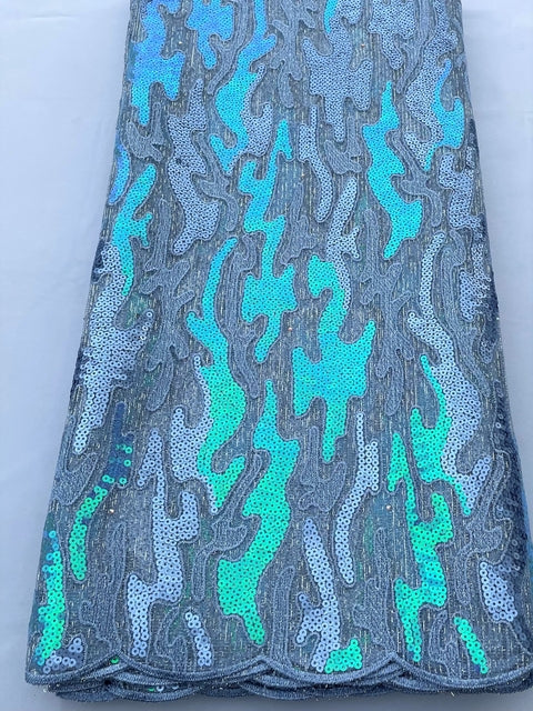 Turquoise Sequined Swiss Lace (Sold as a 5 yard piece)