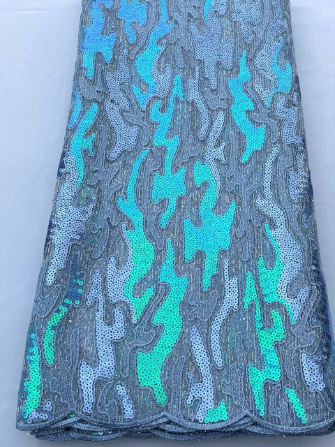 Turquoise Sequined Swiss Lace (Sold as a 5 yard piece)