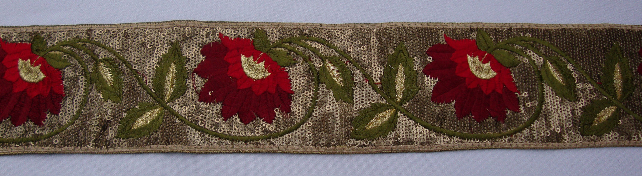 Green & Red Embroidered Trim (Sold as a 1.75 yard piece)