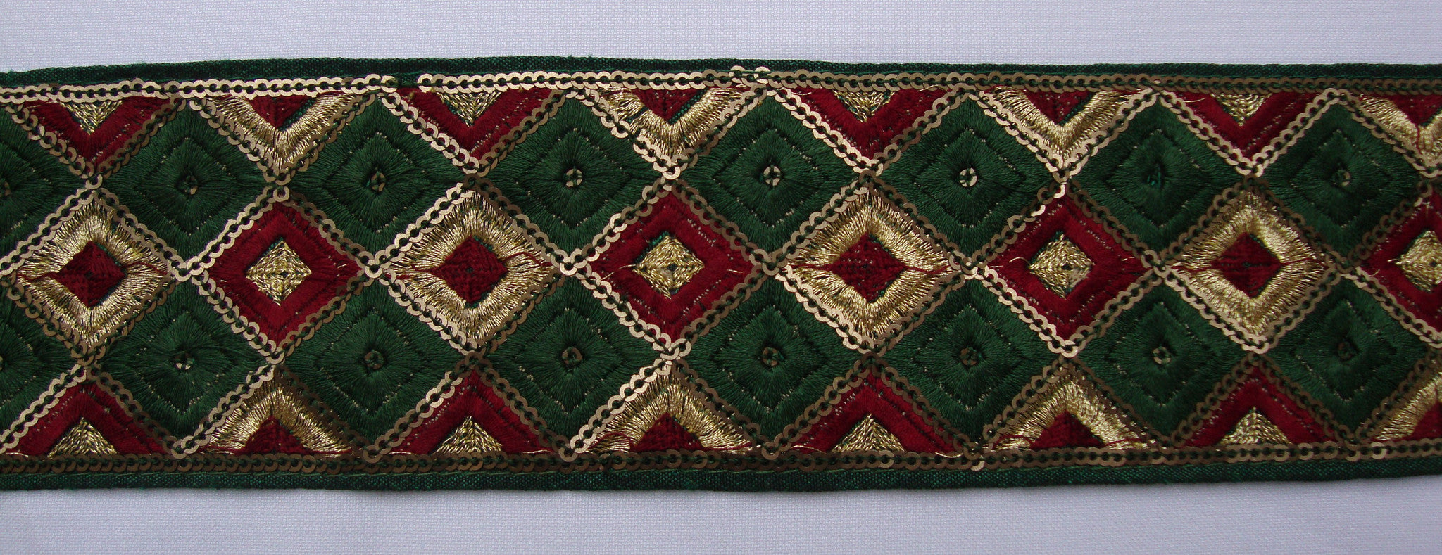 Green & Red Embroidered Trimming (Sold as a 2 yard piece)