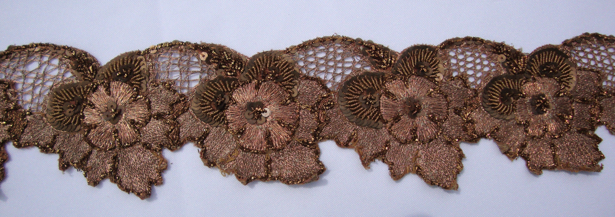 Brown Flowered Sequin Trimming (Sold as a 2 yard piece)