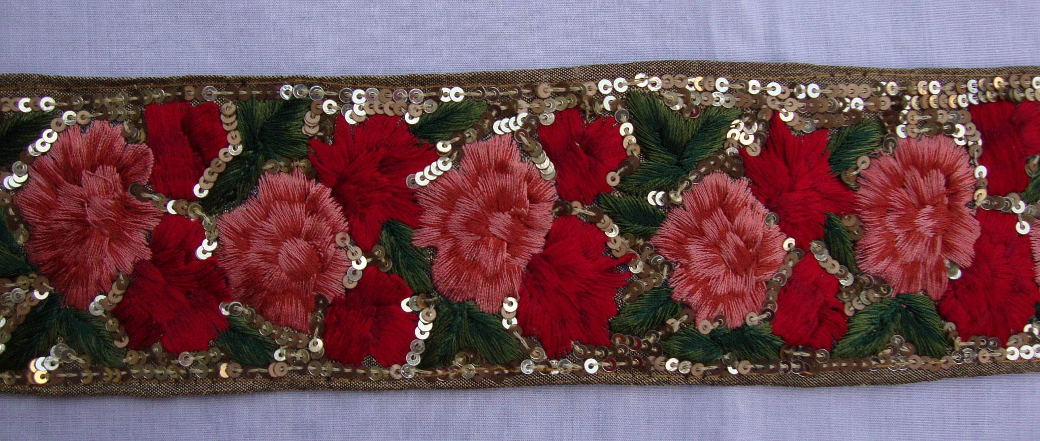 Pink/Green/Red Embroidered Trimming (Sold as a 2.33 yard piece)
