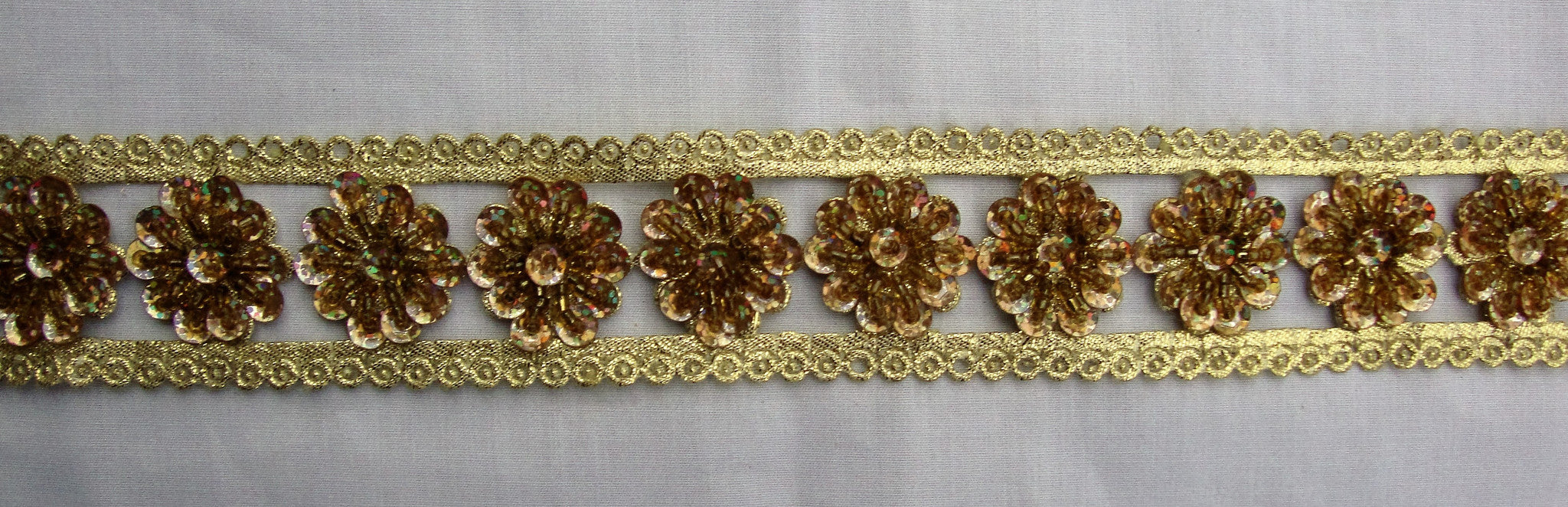 Gold Flowered Sequin Trimming (Sold as a 1.5 yard piece)