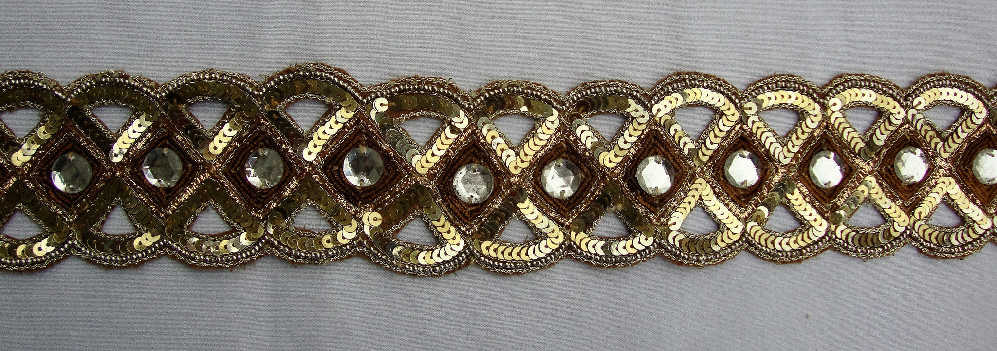 Gold Trimming with Bronze Sequins & Clear Stones (Sold as a 0.86 yard piece)