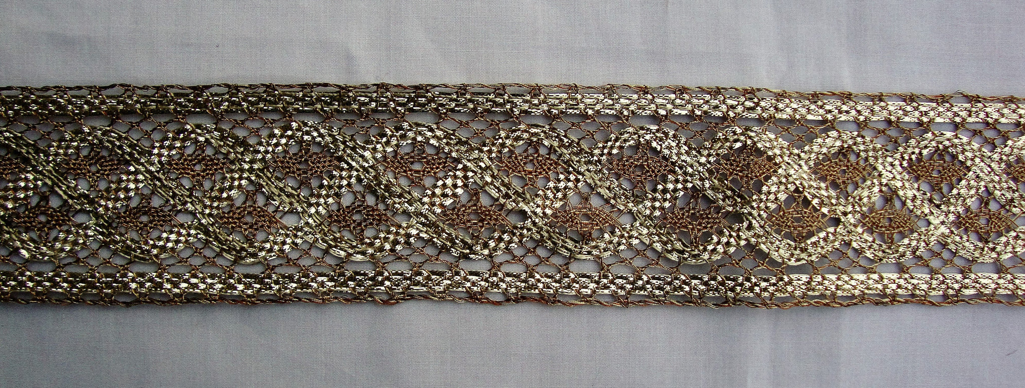 Light Brown & Gold Mesh Trimming (Sold as a 3 yard piece)