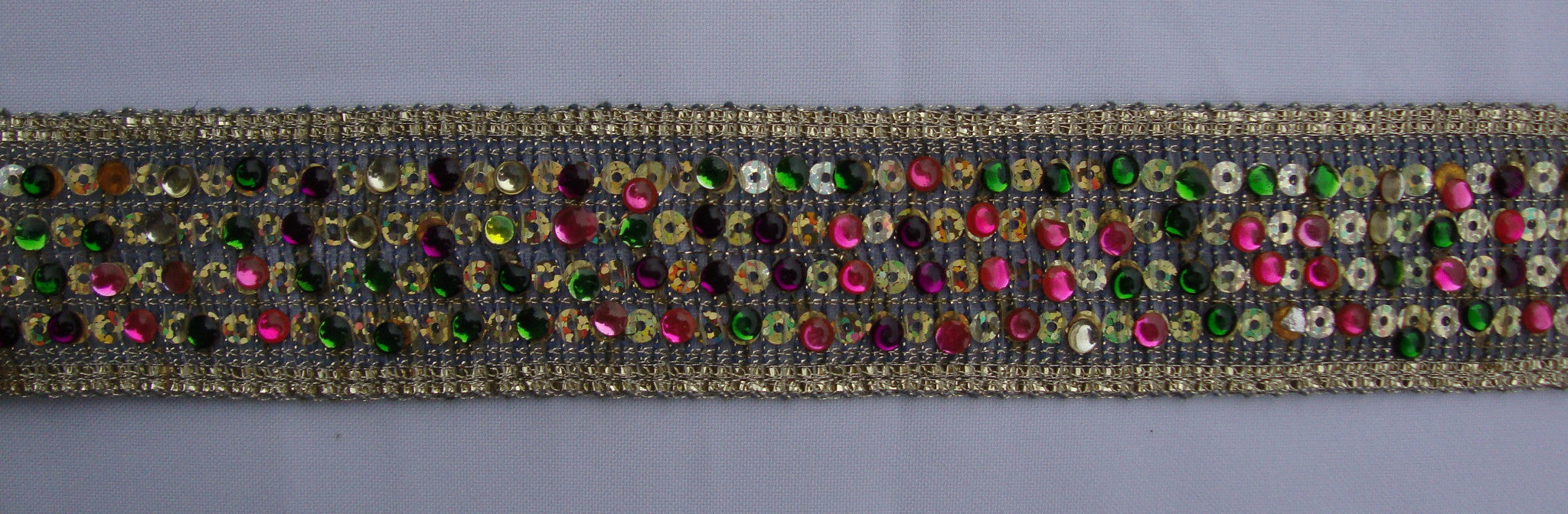 Gold mesh with multi-coloured sequins Trimming (Sold as a 2.5 yard piece)