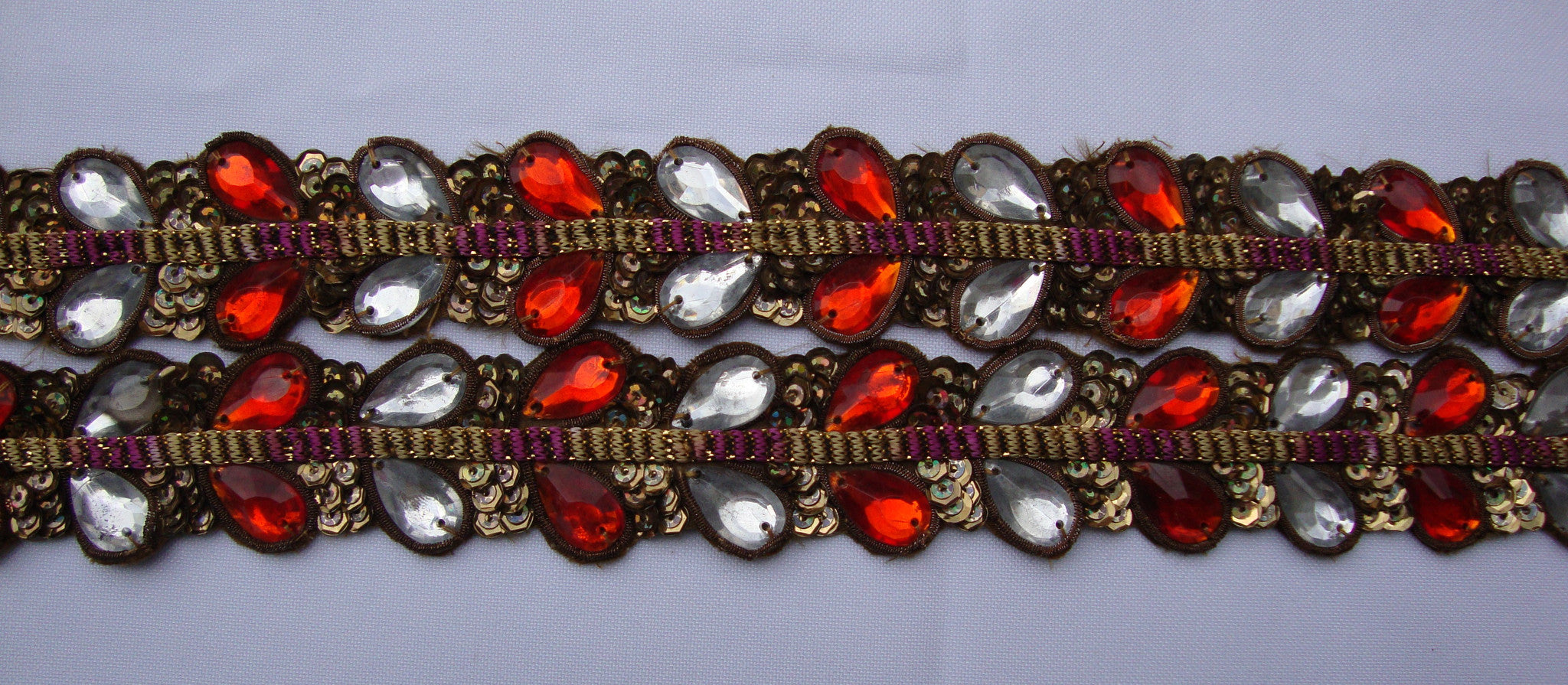 Bronze Trimming with Red & White Stones (Sold as a 1.5 yard piece)