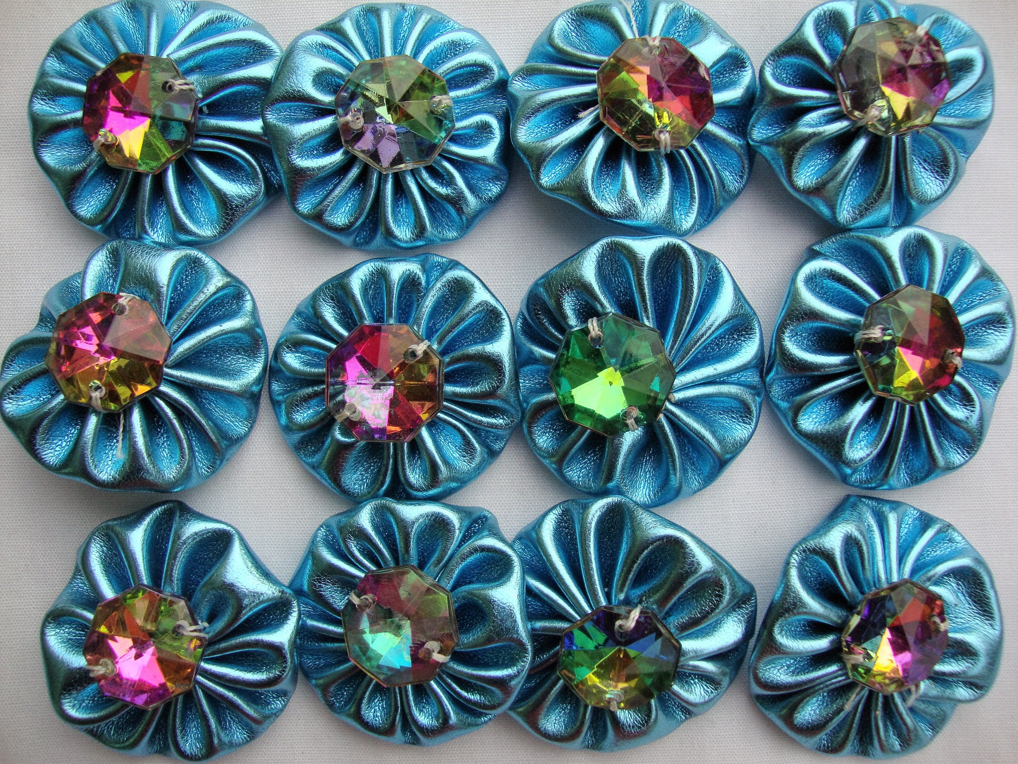 Turquoise Leather Applique with stones (Sold as a pack of 12)