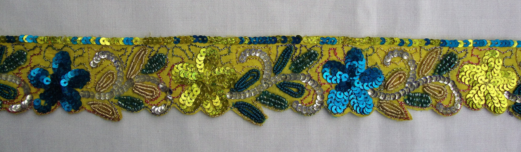 Yellow & Blue Sequined Trimming (Sold as a 2.5 yard piece)