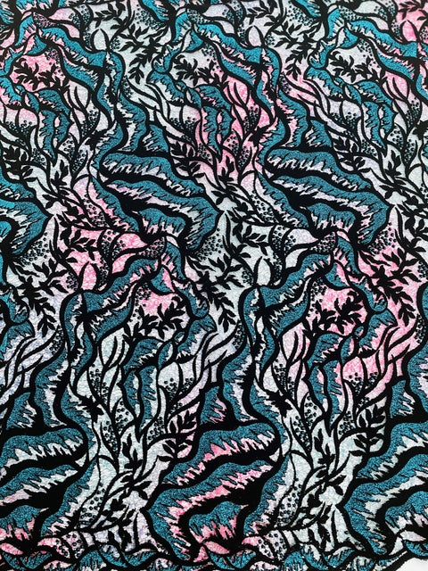 Blue,  Black & Pink Net on Flocking Fabric (Sold as a 5 yard piece)
