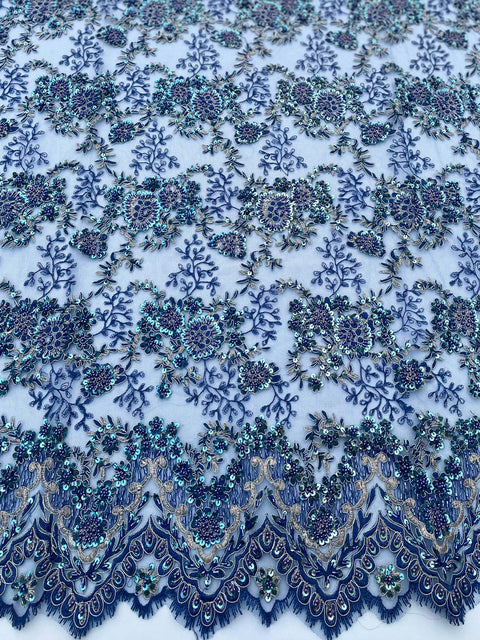 Royal blue Beaded Lace (Sold as a yard piece) – etoffe fabrics