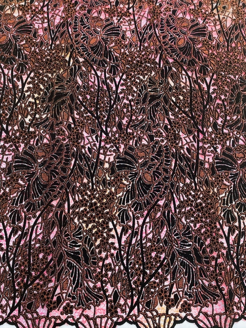 Copper & Black Net on Flocking Fabric (Sold as a 5 yard piece)