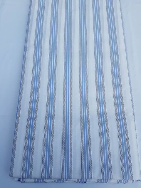 Filtex Blue/White/Black Striped Voile (Sold as a 5 yard piece)