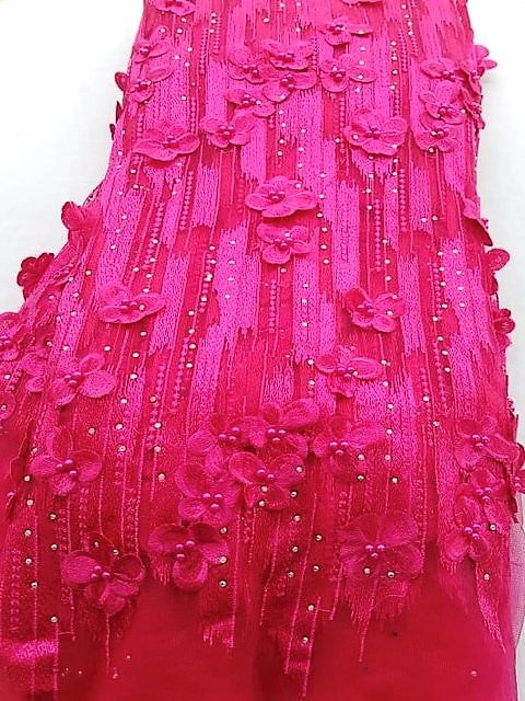 Fuchsia Flowered Tulle (Sold as a 5 yard piece)