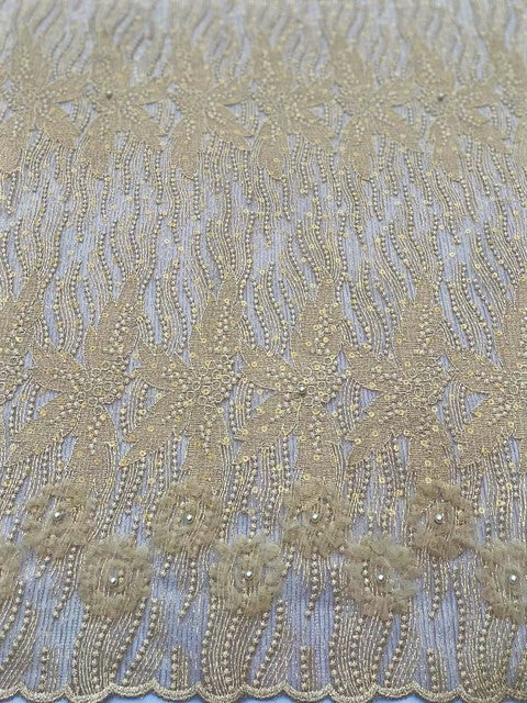 Gold Flowered Tulle (Sold as a 5 yard piece)