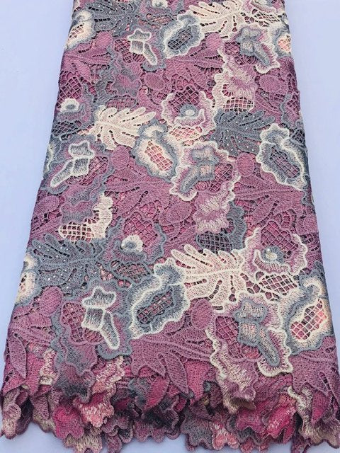Mauve & Cream Flowered Guipure (Sold as a 5 yard piece)
