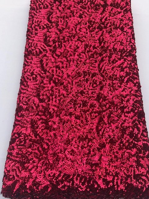 Deep Red Sequined Fabric (Sold as a 5 yard piece)