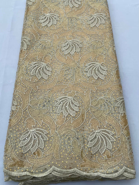 Light Gold Sequined Swiss Lace (Sold as a 5 yard piece)