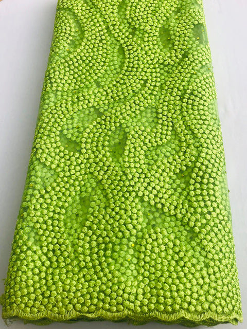 Lemon Green Embroidered Tulle (Sold as a 5 yard piece)