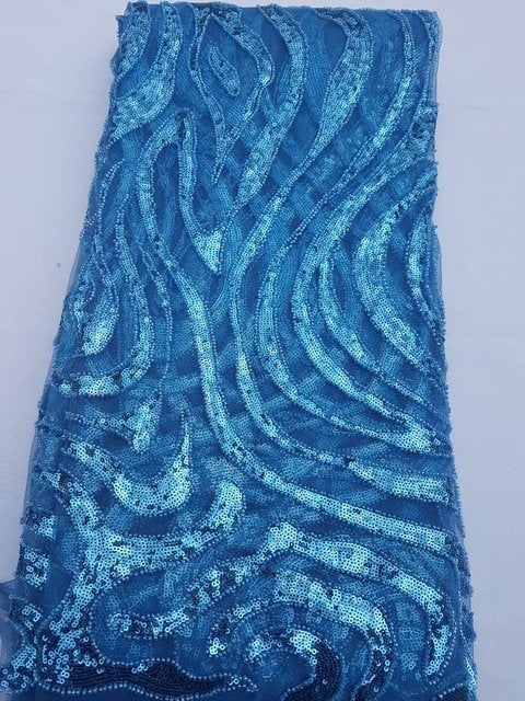 Turquoise Beaded & Sequined Tulle (Sold as a 5 yard piece)
