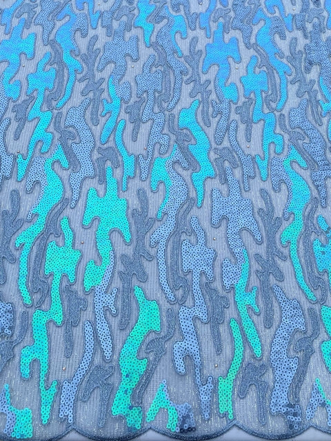 Turquoise Sequined Swiss Lace (Sold as a 5 yard piece)