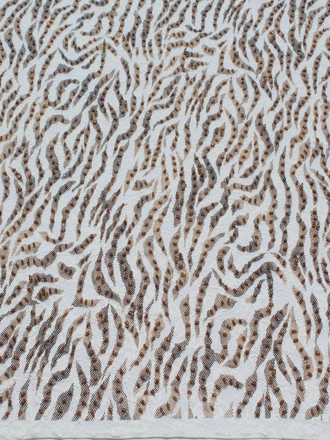 White & Brown Beaded Lace (Sold as a 5 yard piece)