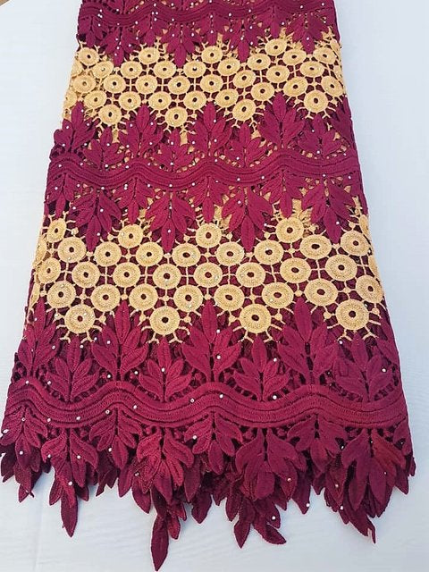 Wine & Gold Guipure (Sold as a 5 yard piece)
